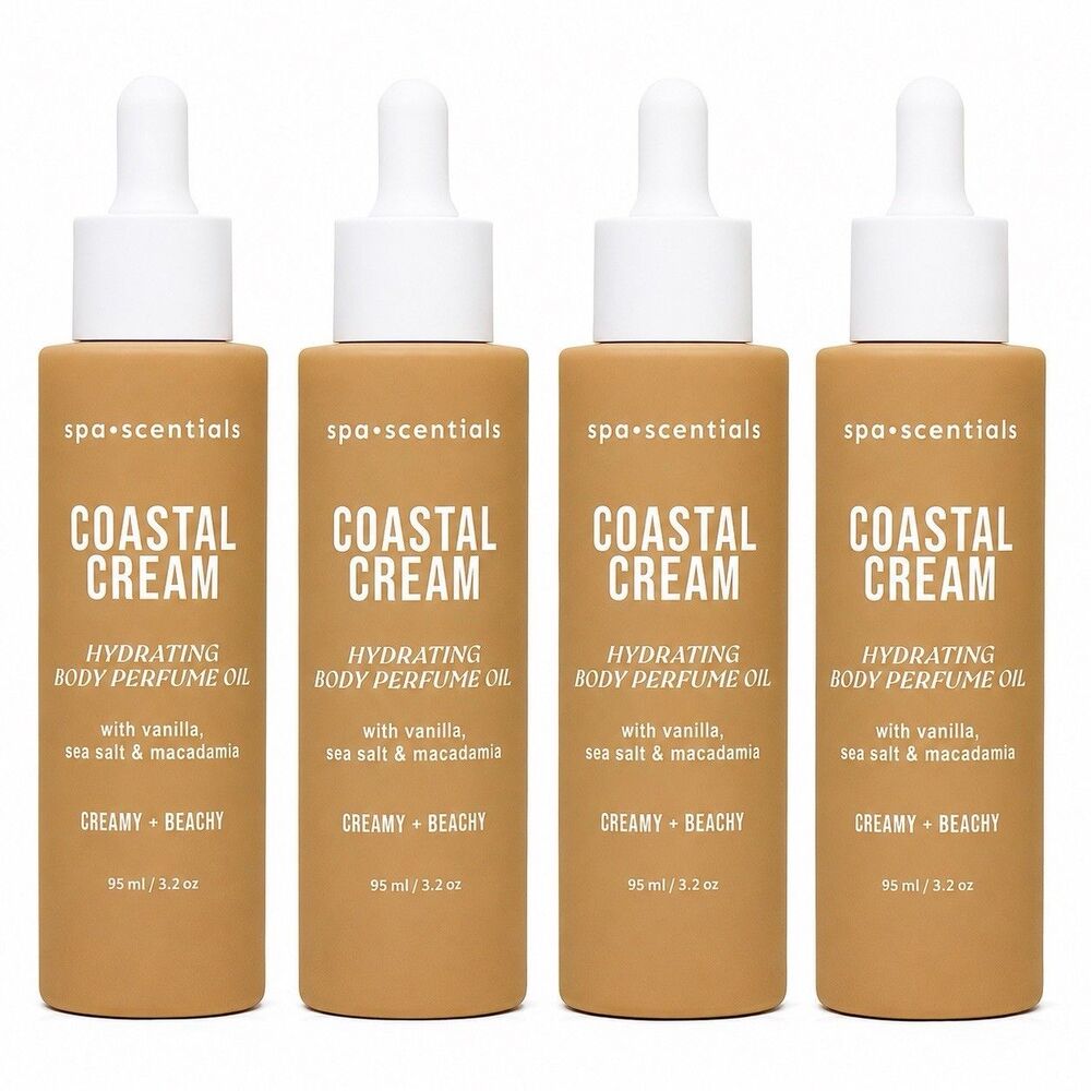 4 Pack Spa Scentials Coastal Cream Hydrating Body Perfume Oil 3.2 oz NEW